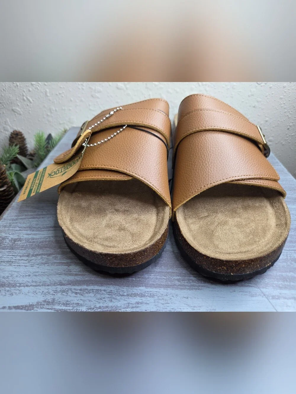 Woodstock Brown Leather Slide Sandals - Adjustable Comfort Mens Size 12 NWT